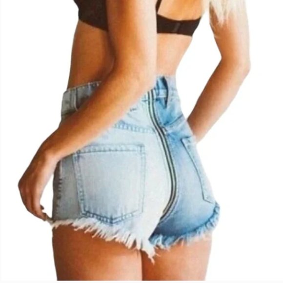 REVICE JEANS Two-Tone Denim Yin Yang Zip-Through Cut-Off Shorts Size 27 - Picture 3 of 7